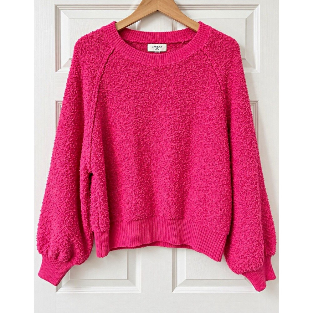Umgee Hot Pink Bouclé Textured Knit Sweater Small Cozy Oversized Boho